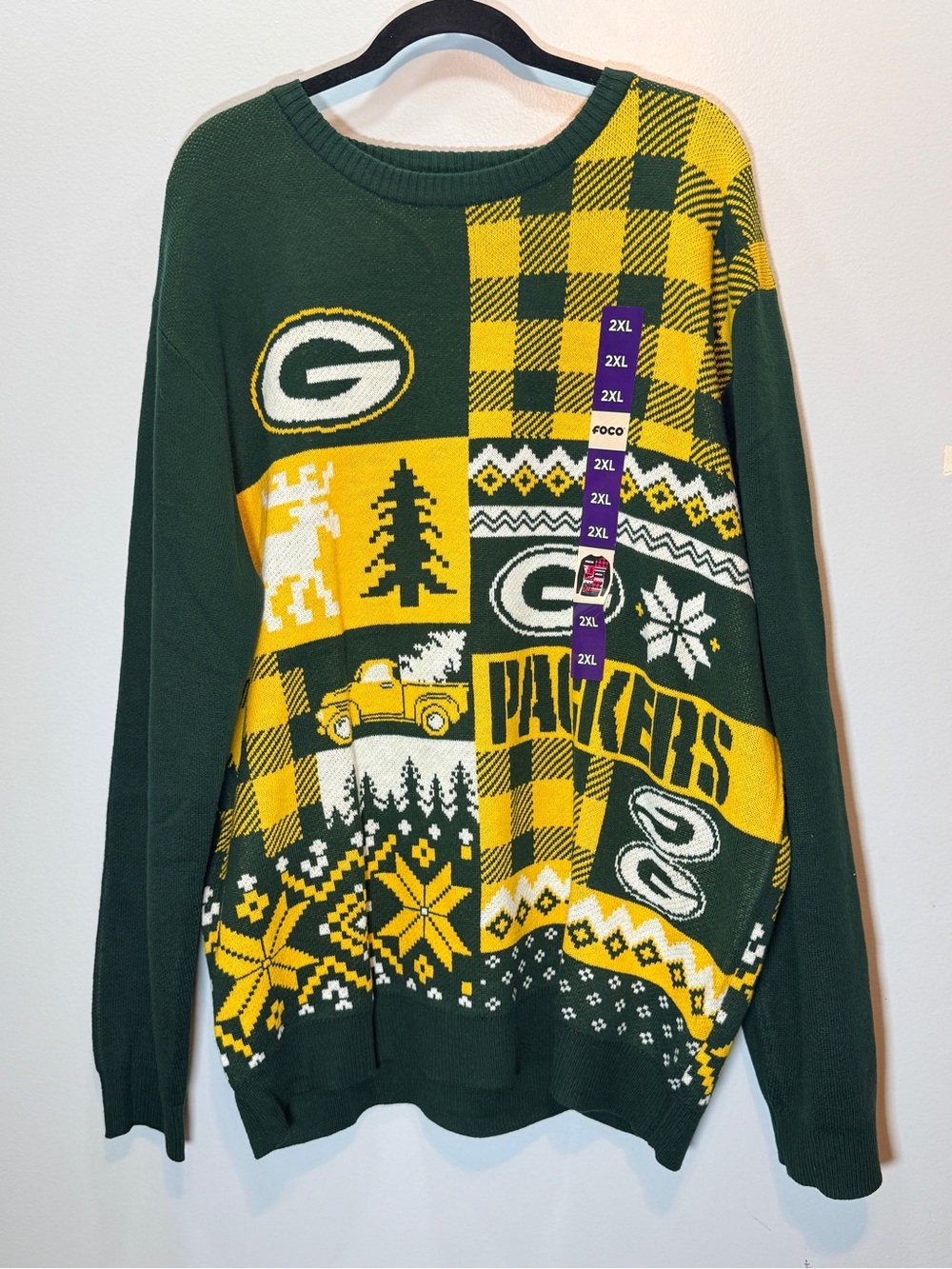 NFL Green and Yellow Patchwork Packers Crewneck Sweater